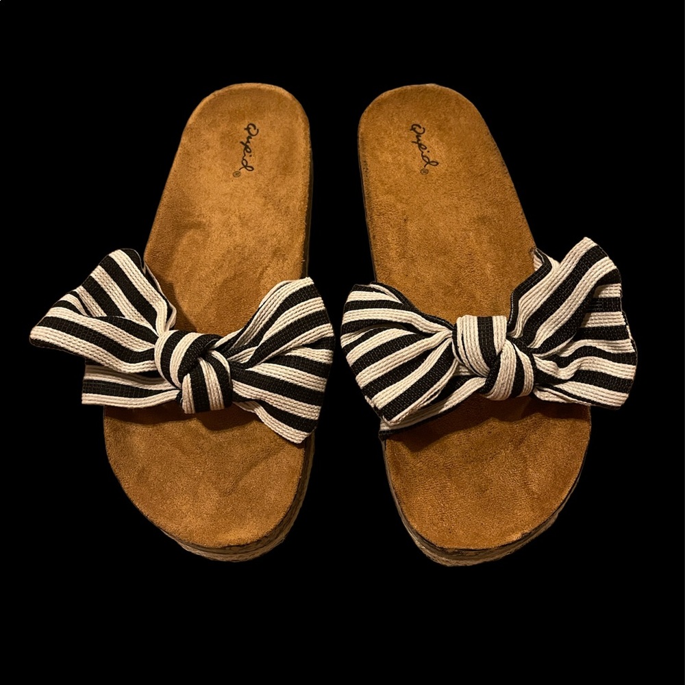 Qupid striped bow sandals